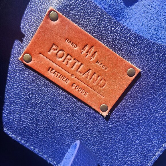 Portland Leather Med Classic Tote Cobalt Pebbled Leather Tan Handles (Tandles) - Picture 7 of 9